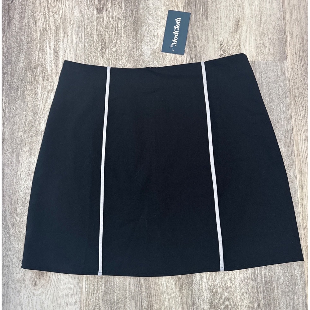 ModCloth Womens Black White Piping‎ Mini Skirt Size 10 Retro A-Line Stretch NEW